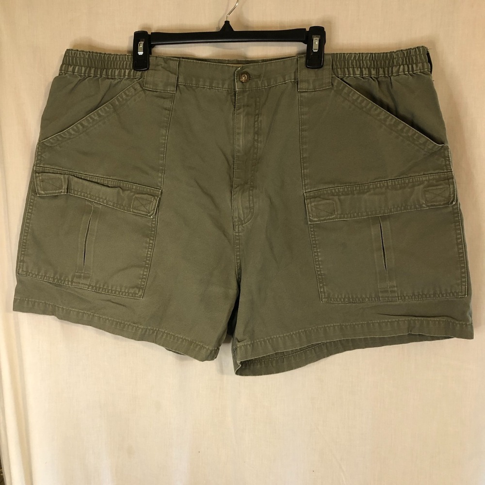 Cabela's Size 48‎ Mens Green 100% Cotton Stretch Waist Outdoor Cargo Shorts Vtg